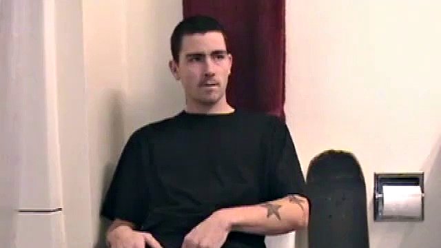 Dan grabs the lube and gets ready to pound in the bathroom. After working a stiff one, he strokes his cock with determination, until he squirts hot, fresh cum all over his stomach and chest.