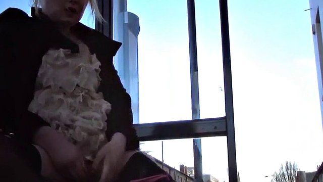 Pale blonde teen amber west loves to show her pussy in public