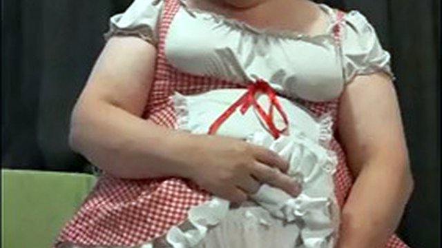 Chubby femboy in a cute short dress and bloomers