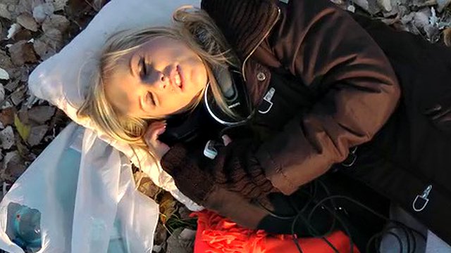Blonde sucks by the lake