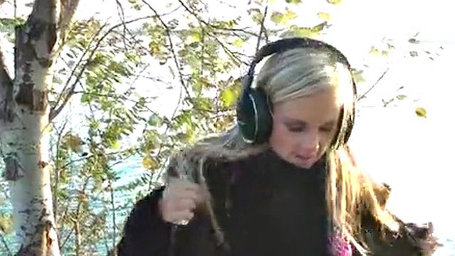 Blonde sucks by the lake