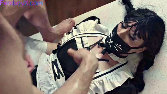Femboy maid ass fucked and facialized by massive jock