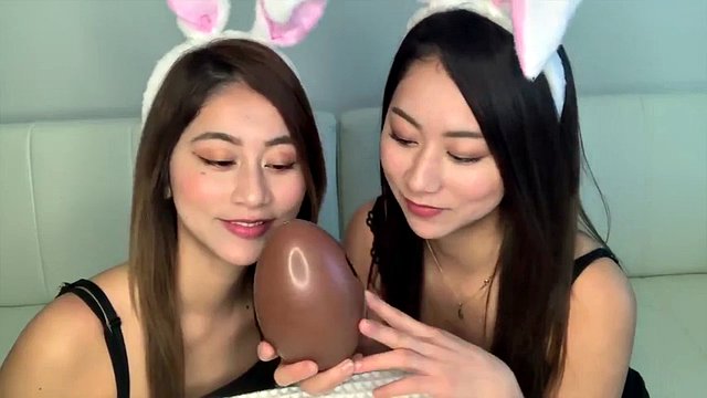 Japanese Twins Licking Chocolate Egg ASMR