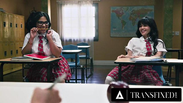 TRANSFIXED - Two Naughty Students In Detention Get Punished Well By Her Hot Trans Teacher TS Foxxy: Porn