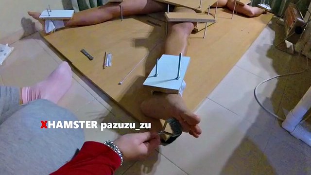 Femdom tickling and foot teasing. Ruined orgasm handjob