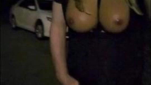 Shemale sissy whore flashing in public and jerking to orgasm