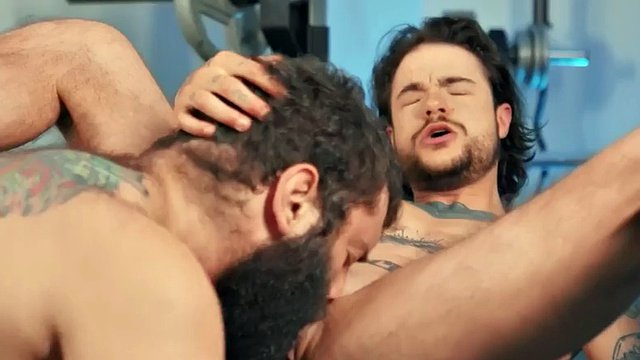 Uno stallone gay tatuato martella MTF in palestra dopo l'allenamento