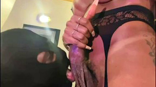 Carol Dias feminizes her white sissy to lick her balls and deepthroat her BBC