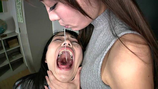 Japanese lesbian kiss: Asian, Licking & Spit Porn
